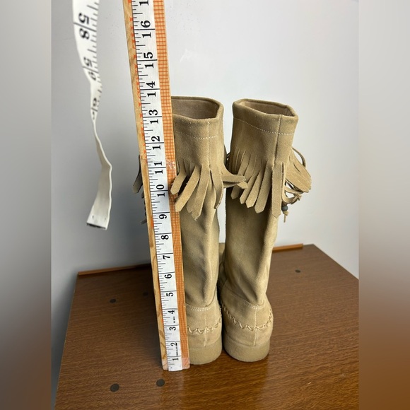 VTG Y2k Report Dubai Tan Suede Genuine leather Shoes Fringe platform Size 9 Wome - Picture 15 of 16